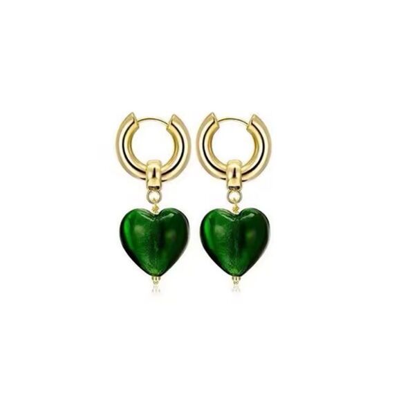 Emerald Green Glass Heart Earrings – Elegant & Timeless 💚 - Picture 3 of 8